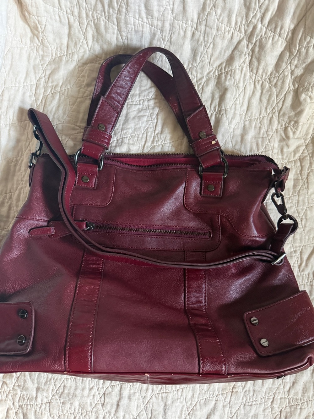 Wilsons Leather Burgundy Shoulder Tote with Double Handles